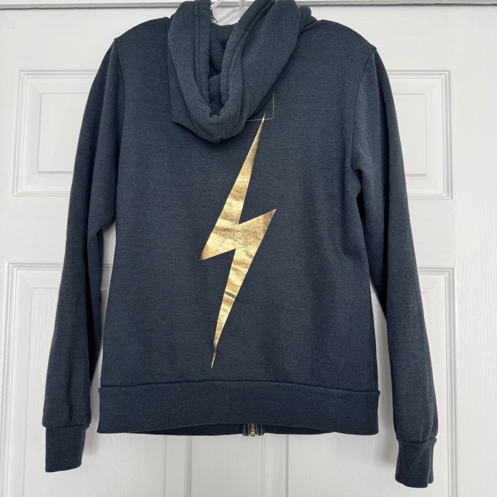 AVIATOR NATION | Gold foil bolt hoodie in navy SMALL